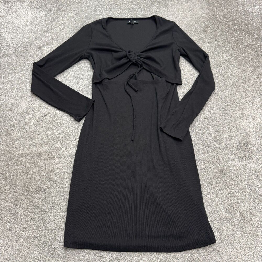 BDBG Paris Ribbed Knit Cut Out Long Sleee Mini Dress Womens Medium Black Stretch